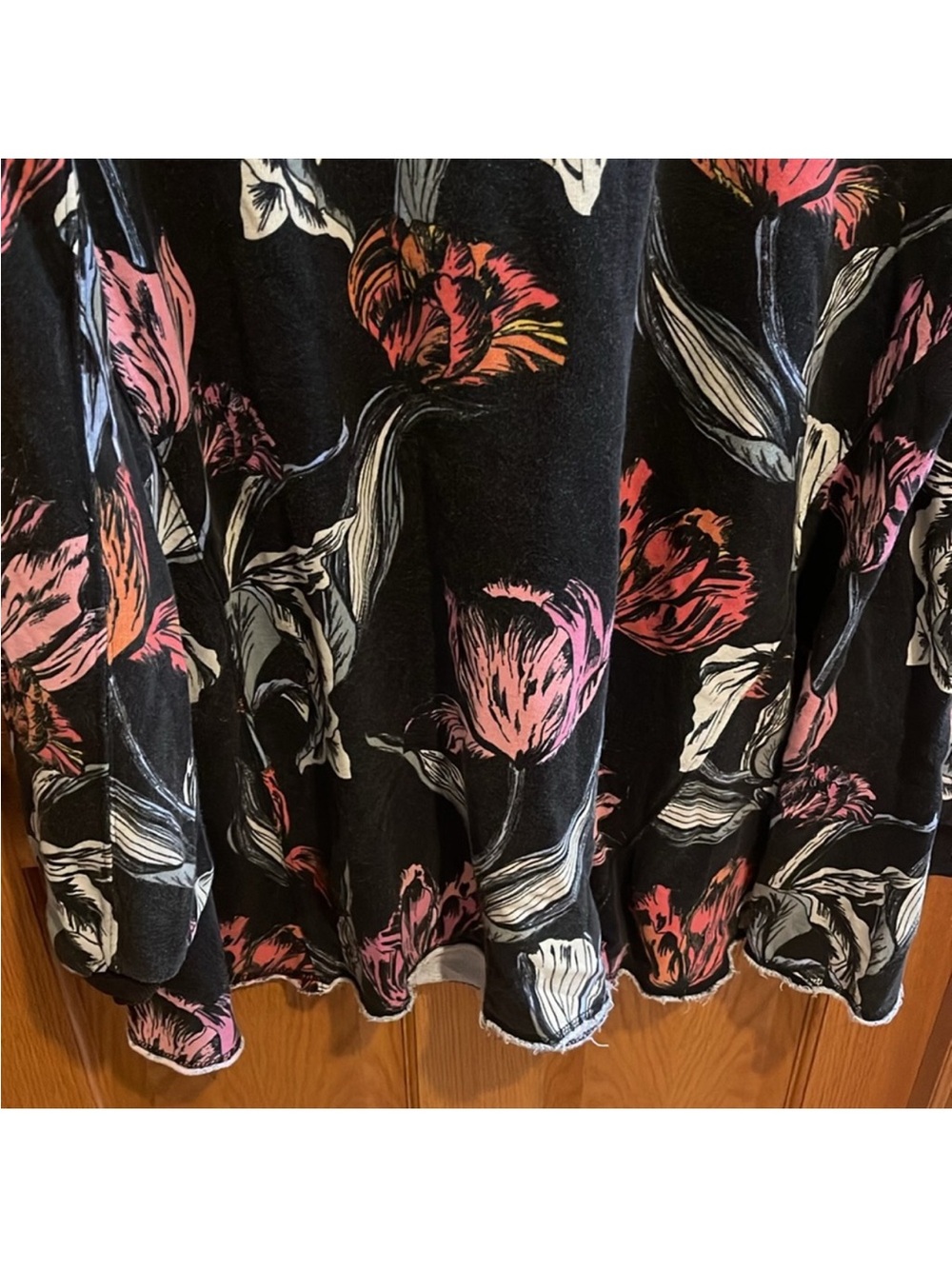 Free People Black Long-Sleeve Top with Pink & Cream Floral Print - Picture 2 of 4